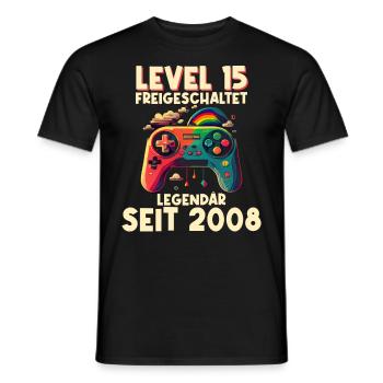 2008 Level 15 Jahre Gaming 15er 15 Geburtstag - Männer T-Shirt - Schwarz - Vorne - AI Model Male 178 light (178cm)
