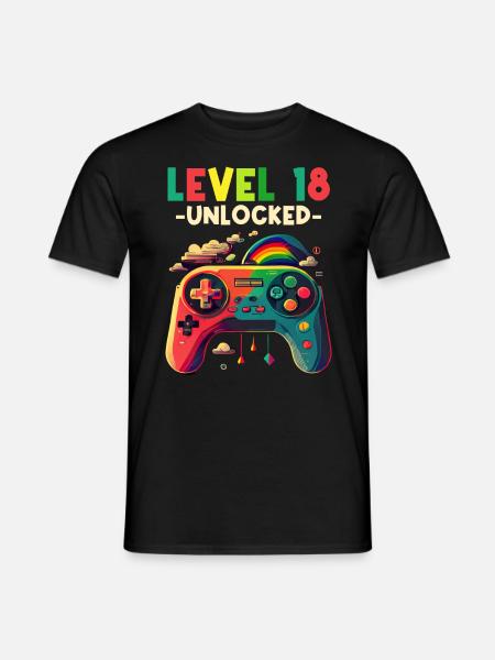 Niveau 18 ans Gaming 18er 18 Anniversaire - T-shirt homme - noir