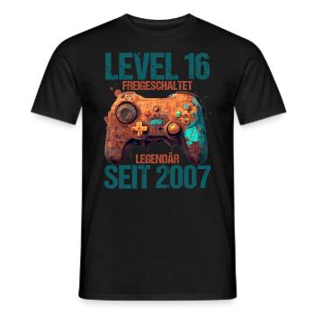2007 Level 16 Jahre Gaming 16er 16 Geburtstag - Männer T-Shirt - Schwarz - Vorne - AI Model Male 178 light (178cm)