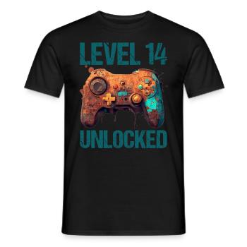 Level 14 Years Gaming 14er 14 Birthday - Men's T-Shirt - black - Front - AI Model Male 178 light (178cm)