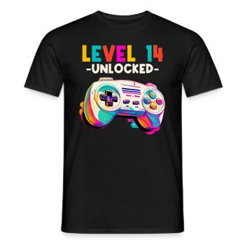 Level 14 Years Gaming 14er 14 Birthday - Men's T-Shirt - black - Front - AI Model Male 178 light (178cm)