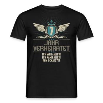 7 Jahr verheiratet weiß alles 7.Hochzeitstag - Männer T-Shirt - Schwarz - Vorne - AI Model Male 178 light (178cm)