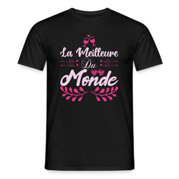 La meilleur du monde. Cadeau copine cadeau d'amour - T-shirt homme - noir - Devant - AI Model Male 178 light (178cm)