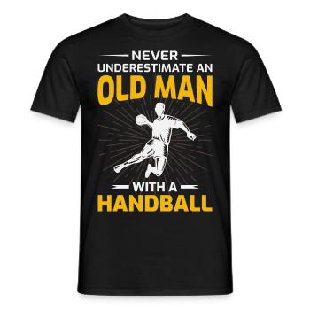 Old Man Handball Player Handballer Dad Grandpa - Men's T-Shirt - black - Front - AI Model Male 178 light (178cm)