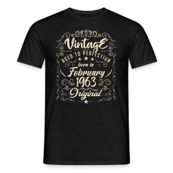 Vintage Né(e) en Février 1963 anniversaire février - T-shirt homme - noir - Devant - AI Model Male 178 light (178cm)