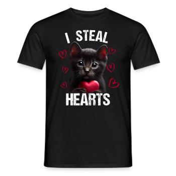 Je vole des cœurs chat - T-shirt homme - noir - Devant - AI Model Male 178 light (178cm)