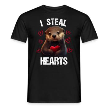 Je vole des cœurs Loutre - T-shirt homme - noir - Devant - AI Model Male 178 light (178cm)