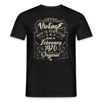 Vintage Né(e) en Février 1970 anniversaire février - T-shirt homme - noir - Devant - AI Model Male 178 light (178cm)