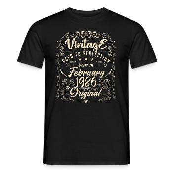 Vintage Né(e) en Février 1986 anniversaire février - T-shirt homme - noir - Devant - AI Model Male 178 light (178cm)
