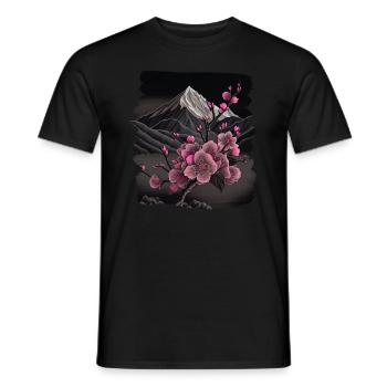 Vintage Japanese Sakura Cherry Blossom Temple - Men's T-Shirt - black - Front - AI Model Male 178 light (178cm)
