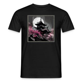 Vintage Japanese Sakura Cherry Blossom Temple - Men's T-Shirt - black - Front - AI Model Male 178 light (178cm)