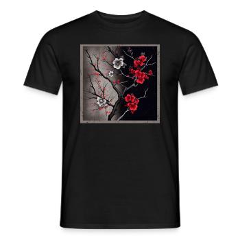 Temple japonais vintage des fleurs de cerisier Sakura - T-shirt homme - noir - Devant - AI Model Male 178 light (178cm)