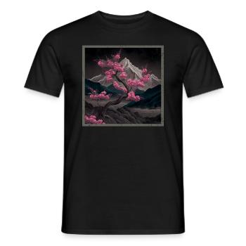 Temple japonais vintage des fleurs de cerisier Sakura - T-shirt homme - noir - Devant - AI Model Male 178 light (178cm)