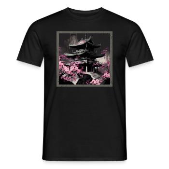 Temple japonais vintage des fleurs de cerisier Sakura - T-shirt homme - noir - Devant - AI Model Male 178 light (178cm)