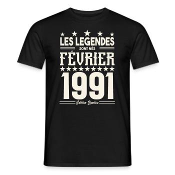 cadeau d'anniversaire Février 1991. février 1991. - T-shirt homme - noir - Devant - AI Model Male 178 light (178cm)