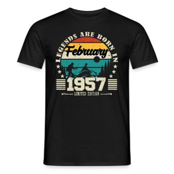 février 1957. Cadeau d'anniversaire février 1957. - T-shirt homme - noir - Devant - AI Model Male 178 light (178cm)