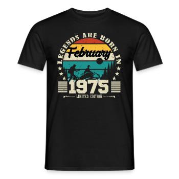 February 1975. Birthday gift February 1975. - Men's T-Shirt - black - Front - AI Model Male 178 light (178cm)