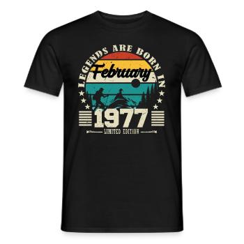 février 1977. Cadeau d'anniversaire février 1977. - T-shirt homme - noir - Devant - AI Model Male 178 light (178cm)