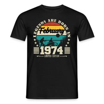 février 1974. Cadeau d'anniversaire février 1974. - T-shirt homme - noir - Devant - AI Model Male 178 light (178cm)
