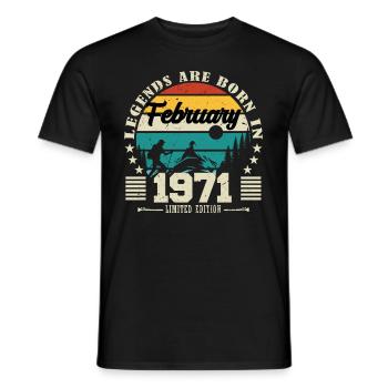 February 1971. Birthday gift February 1971. - Men's T-Shirt - black - Front - AI Model Male 178 light (178cm)