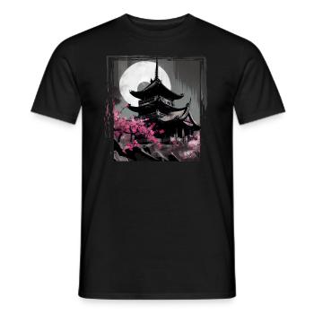 Vintage Japanese Sakura Cherry Blossom Temple - Men's T-Shirt - black - Front - AI Model Male 178 light (178cm)
