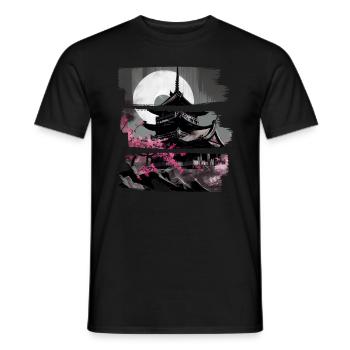 Temple japonais vintage des fleurs de cerisier Sakura - T-shirt homme - noir - Devant - AI Model Male 178 light (178cm)