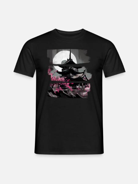 Vintage Japanische Sakura Kirschblüten Tempel - T-shirt herr - svart