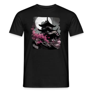 Vintage Japanese Sakura Cherry Blossom Temple - Men's T-Shirt - black - Front - AI Model Male 178 light (178cm)