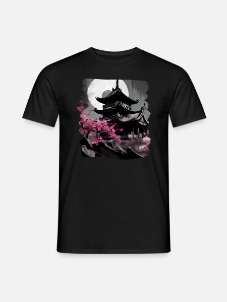 Vintage Japanische Sakura Kirschblüten Tempel - Männer T-Shirt - Schwarz