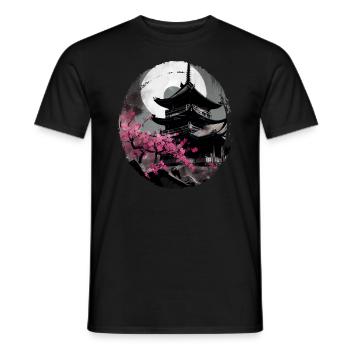 Vintage Japanese Sakura Cherry Blossom Temple - Men's T-Shirt - black - Front - AI Model Male 178 light (178cm)