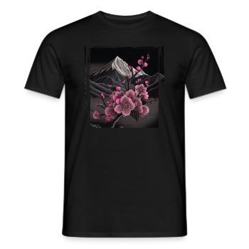 Temple japonais vintage en fleurs de cerisier Sakura - T-shirt homme - noir - Devant - AI Model Male 178 light (178cm)
