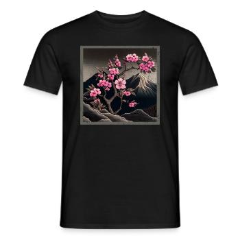 Temple japonais vintage des fleurs de cerisier Sakura - T-shirt homme - noir - Devant - AI Model Male 178 light (178cm)