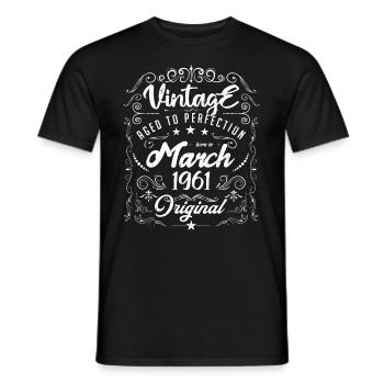 Vintage Né(e) en Mars 1961. anniversaire mars 1961 - T-shirt homme - noir - Devant - AI Model Male 178 light (178cm)