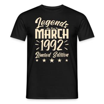 Naissance En Mars 1992. Cadeau d'anniversaire mars - T-shirt homme - noir - Devant - AI Model Male 178 light (178cm)