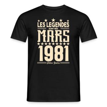 cadeau d'anniversaire mars 1981. cadeau Mars 1981. - T-shirt homme - noir - Devant - AI Model Male 178 light (178cm)