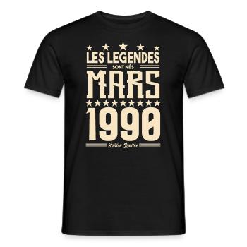 cadeau d'anniversaire mars 1990. cadeau Mars 1990. - T-shirt homme - noir - Devant - AI Model Male 178 light (178cm)