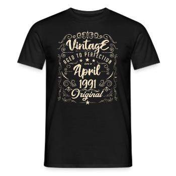 Vintage born in April 1991. Birthday April. - Men's T-Shirt - black - Front - AI Model Male 178 light (178cm)