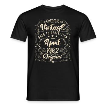 Vintage born in April 1982. Birthday April. - Men's T-Shirt - black - Front - AI Model Male 178 light (178cm)
