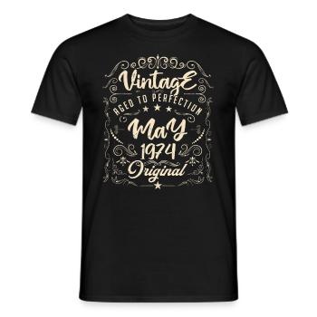 Vintage born in May 1974. Birthday May 1974. - Men's T-Shirt - black - Front - AI Model Male 178 light (178cm)