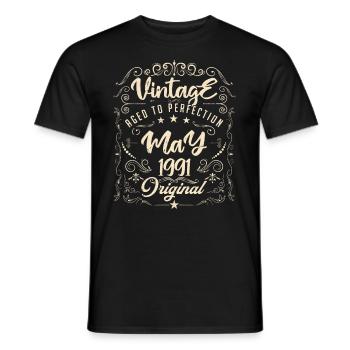 Vintage born in May 1991. Birthday May 1991. - Men's T-Shirt - black - Front - AI Model Male 178 light (178cm)
