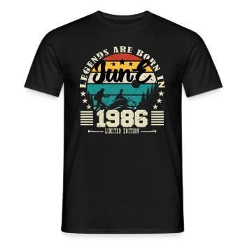 Juin 1986. Cadeau d'anniversaire juin 1986. June. - T-shirt homme - noir - Devant - AI Model Male 178 light (178cm)