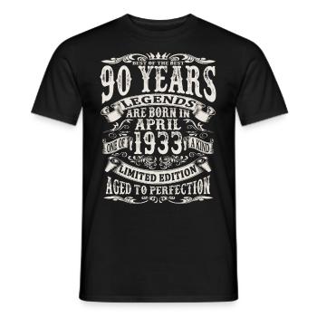 April 1933 - 90 Jahre alt - 90. Geburtstag - Männer T-Shirt - Schwarz - Vorne - AI Model Male 178 light (178cm)