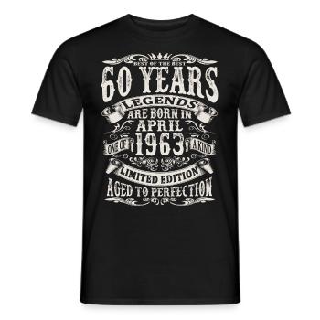 April 1963 - 60 years old - 60th birthday - Men's T-Shirt - black - Front - AI Model Male 178 light (178cm)