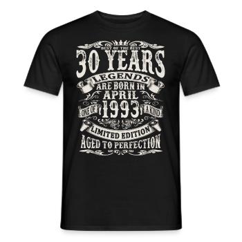 April 1993 - 30 years old - 30th birthday - Men's T-Shirt - black - Front - AI Model Male 178 light (178cm)