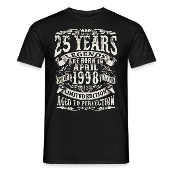 April 1998 - 25 years old - 25th birthday - Men's T-Shirt - black - Front - AI Model Male 178 light (178cm)