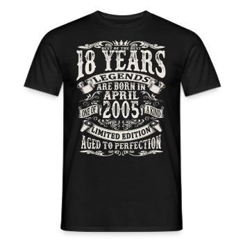 April 2005 - 18 years old - 18th birthday - Men's T-Shirt - black - Front - AI Model Male 178 light (178cm)
