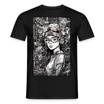 Tech girl, black and white, , Digital - T-shirt homme - noir - Devant - AI Model Male 178 light (178cm)