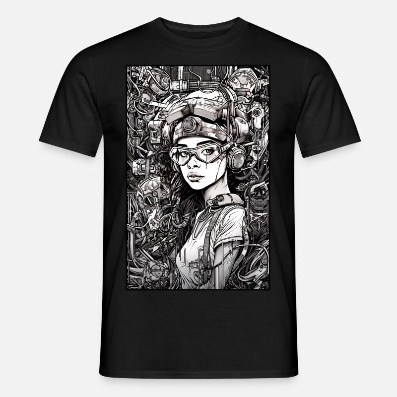 Tech-Mädchen, schwarz und weiß, , Digital - Männer T-Shirt - undefined