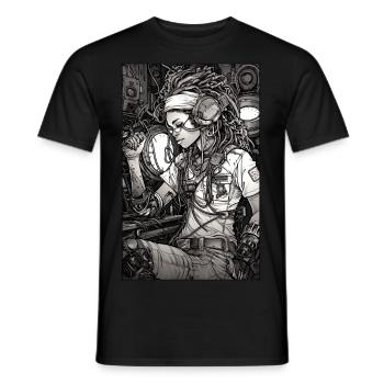 Tech girl, black and white, , Digital - T-shirt homme - noir - Devant - AI Model Male 178 light (178cm)