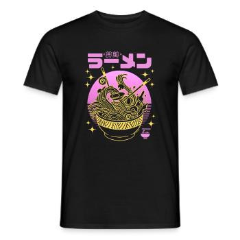 Neonrosa Sonnenuntergang - Goldene Ramen-Schüssel - Männer T-Shirt - Schwarz - Vorne - AI Model Male 178 light (178cm)
